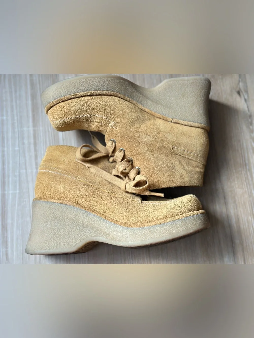 Vintage No Boundaries Chunky Platform Boots Brown Suede Lace Up Moc Toe Y2K